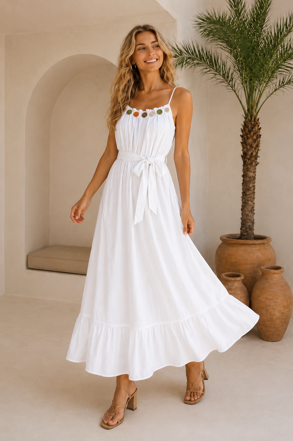 SARA Vestido Largo Blanco Boho Chic Mujer Primavera Verano 2026